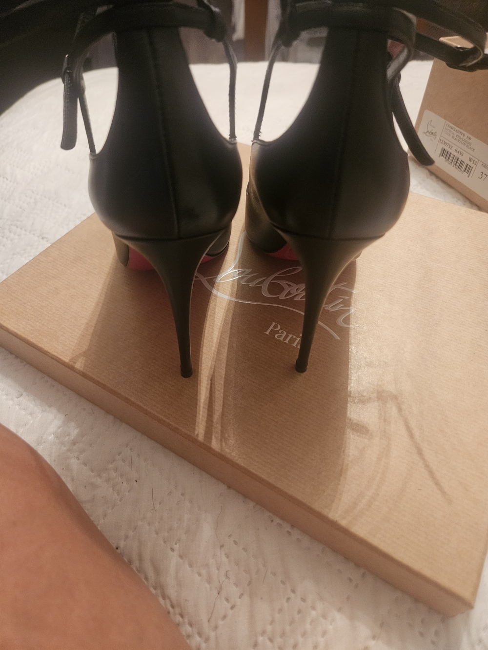 Christian Louboutin Black Pointed Ankle-Strap Pumps with Wraparound Straps. - Picture 2 of 8